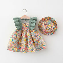 Load image into Gallery viewer, 2pcs Summer Baby Girls Beach Princess Dress Cute Bow Flowers Sleeveless Cotton Toddler Dresses+Sunhat Newborn Clothing Set