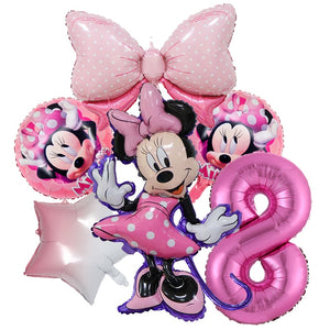 1set Disney Pink Minnie Mouse Foil Balloon Girl&#39;s Birthday Party Decoration 1 2 3 4 5 6 7st baby shower supplies Kids Toy Globos
