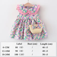 Load image into Gallery viewer, Summer Clothes Baby Girl Beach Dresses Casual Fashion Print Cute Bow Flower Princess Dress Newborn Clothing Set