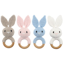 Load image into Gallery viewer, Newborn Baby Rattles Cute Cartoon Animal Rabbit Grab Ability Training Toys Infant Bell Toy Original Wood Crochet Hook Knitted