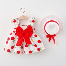 Load image into Gallery viewer, 2pcs Summer Baby Girls Beach Princess Dress Cute Bow Flowers Sleeveless Cotton Toddler Dresses+Sunhat Newborn Clothing Set