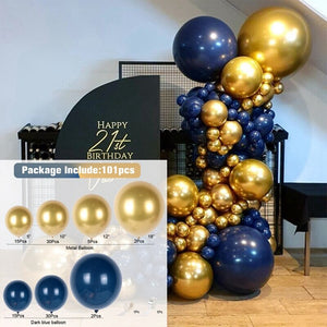 Blue Metallic Balloons Garland Kit Gold Confetti Balloon Arch Birthday Party Decoration Kids Wedding Birthday Baby Shower Boy