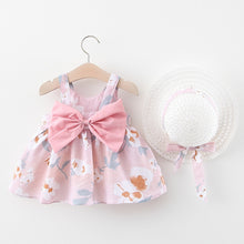 Load image into Gallery viewer, 2pcs Summer Baby Girls Beach Princess Dress Cute Bow Flowers Sleeveless Cotton Toddler Dresses+Sunhat Newborn Clothing Set