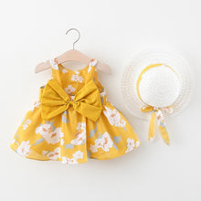 Load image into Gallery viewer, Big Bow Baby Dress Lovely Summer Infant Baby Girl Clothes Cute Dot Sleeveless Cotton Toddler Dresses+Sunhat Newborn Clothing Set