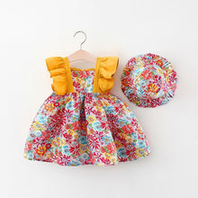 Load image into Gallery viewer, 2pcs Summer Baby Girls Beach Princess Dress Cute Bow Flowers Sleeveless Cotton Toddler Dresses+Sunhat Newborn Clothing Set