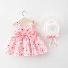 Load image into Gallery viewer, 2Piece Summer Clothes Baby Girl Beach Dresses Casual Fashion Print Cute Bow Flower Princess Dress+Hat Newborn Clothing Set BC171