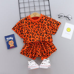 Boys Girls Leopard print Cotton Kids T-shirts Sets Baby Clothing Summer Newborn Infant Sports 2Pcs Sets Toddler Girl Clothes Set