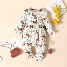 Load image into Gallery viewer, PatPat Baby Girl Long-sleeve Jumpsuit Baby Romper Spring and Summer Baby Girls Newborn Clothings Brown/White Butterfly Ruffle