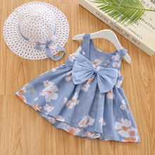 Load image into Gallery viewer, 2pcs Summer Baby Girls Beach Princess Dress Cute Bow Flowers Sleeveless Cotton Toddler Dresses+Sunhat Newborn Clothing Set