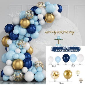 Blue Metallic Balloons Garland Kit Gold Confetti Balloon Arch Birthday Party Decoration Kids Wedding Birthday Baby Shower Boy
