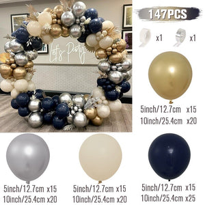 Blue Metallic Balloons Garland Kit Gold Confetti Balloon Arch Birthday Party Decoration Kids Wedding Birthday Baby Shower Boy