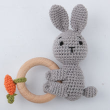 Load image into Gallery viewer, Newborn Baby Rattles Cute Cartoon Animal Rabbit Grab Ability Training Toys Infant Bell Toy Original Wood Crochet Hook Knitted