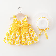 Load image into Gallery viewer, 2Piece Summer Clothes Baby Girl Beach Dresses Casual Fashion Print Cute Bow Flower Princess Dress+Hat Newborn Clothing Set BC171