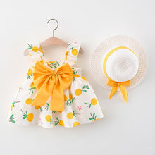 Load image into Gallery viewer, 2pcs Summer Baby Girls Beach Princess Dress Cute Bow Flowers Sleeveless Cotton Toddler Dresses+Sunhat Newborn Clothing Set
