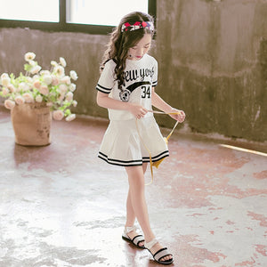 Summer Girls Clothes Suit 2023 Short-Sleeved+A-Line Skirt 2Pcs Set College Style Jk Uniform Children Clothing Baby Tracksuits