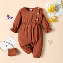 Load image into Gallery viewer, PatPat Baby Girl Long-sleeve Jumpsuit Baby Romper Spring and Summer Baby Girls Newborn Clothings Brown/White Butterfly Ruffle