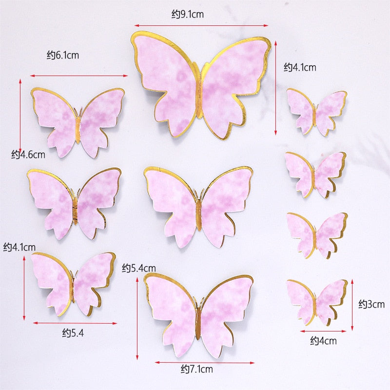 Purple Pink Butterfly Cake Decoration Happy Birthday Cake Topper Handmade Painted For Wedding Birthday Party Baby Shower