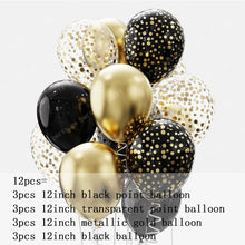 Load image into Gallery viewer, 12pcs 12inch Black Gold Latex Balloons Graduation Helium Globos Adult Kids Birthday Party Decorations Baby Shower Home Supplies