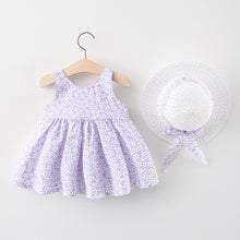 Load image into Gallery viewer, 2pcs Summer Baby Girls Beach Princess Dress Cute Bow Flowers Sleeveless Cotton Toddler Dresses+Sunhat Newborn Clothing Set