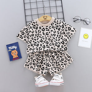 Boys Girls Leopard print Cotton Kids T-shirts Sets Baby Clothing Summer Newborn Infant Sports 2Pcs Sets Toddler Girl Clothes Set