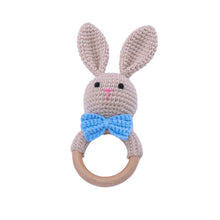 Load image into Gallery viewer, Newborn Baby Rattles Cute Cartoon Animal Rabbit Grab Ability Training Toys Infant Bell Toy Original Wood Crochet Hook Knitted