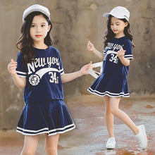 Load image into Gallery viewer, Summer Girls Clothes Suit 2023 Short-Sleeved+A-Line Skirt 2Pcs Set College Style Jk Uniform Children Clothing Baby Tracksuits
