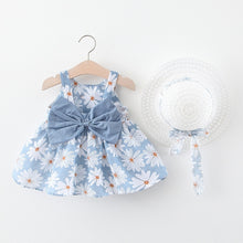 Load image into Gallery viewer, 2pcs Summer Baby Girls Beach Princess Dress Cute Bow Flowers Sleeveless Cotton Toddler Dresses+Sunhat Newborn Clothing Set