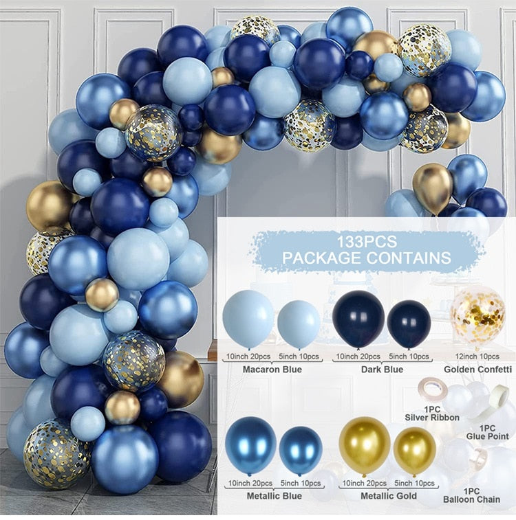Blue Metallic Balloons Garland Kit Gold Confetti Balloon Arch Birthday Party Decoration Kids Wedding Birthday Baby Shower Boy
