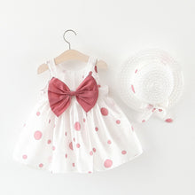 Load image into Gallery viewer, Big Bow Baby Dress Lovely Summer Infant Baby Girl Clothes Cute Dot Sleeveless Cotton Toddler Dresses+Sunhat Newborn Clothing Set