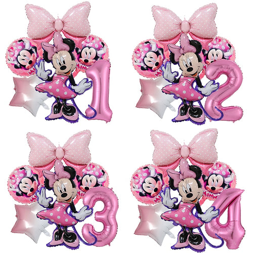 1set Disney Pink Minnie Mouse Foil Balloon Girl's Birthday Party Decoration 1 2 3 4 5 6 7st baby shower supplies Kids Toy Globos