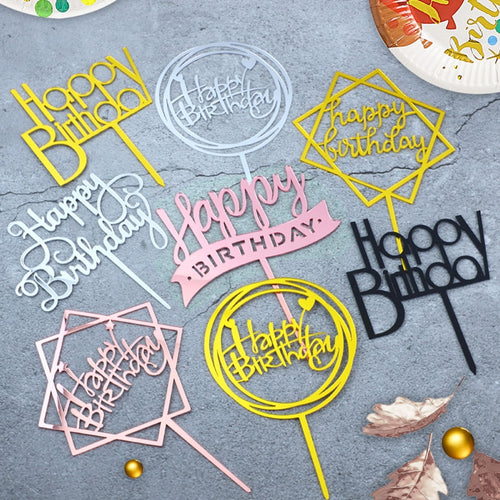 10Pcs/Pack Acrylic Cake Toppers Happy Birthday Cake Toppers For Womens Mens Kids Birthday Party Decor Baby Shower Supplies Tools