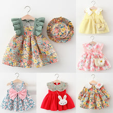 Load image into Gallery viewer, Summer Clothes Baby Girl Beach Dresses Casual Fashion Print Cute Bow Flower Princess Dress Newborn Clothing Set